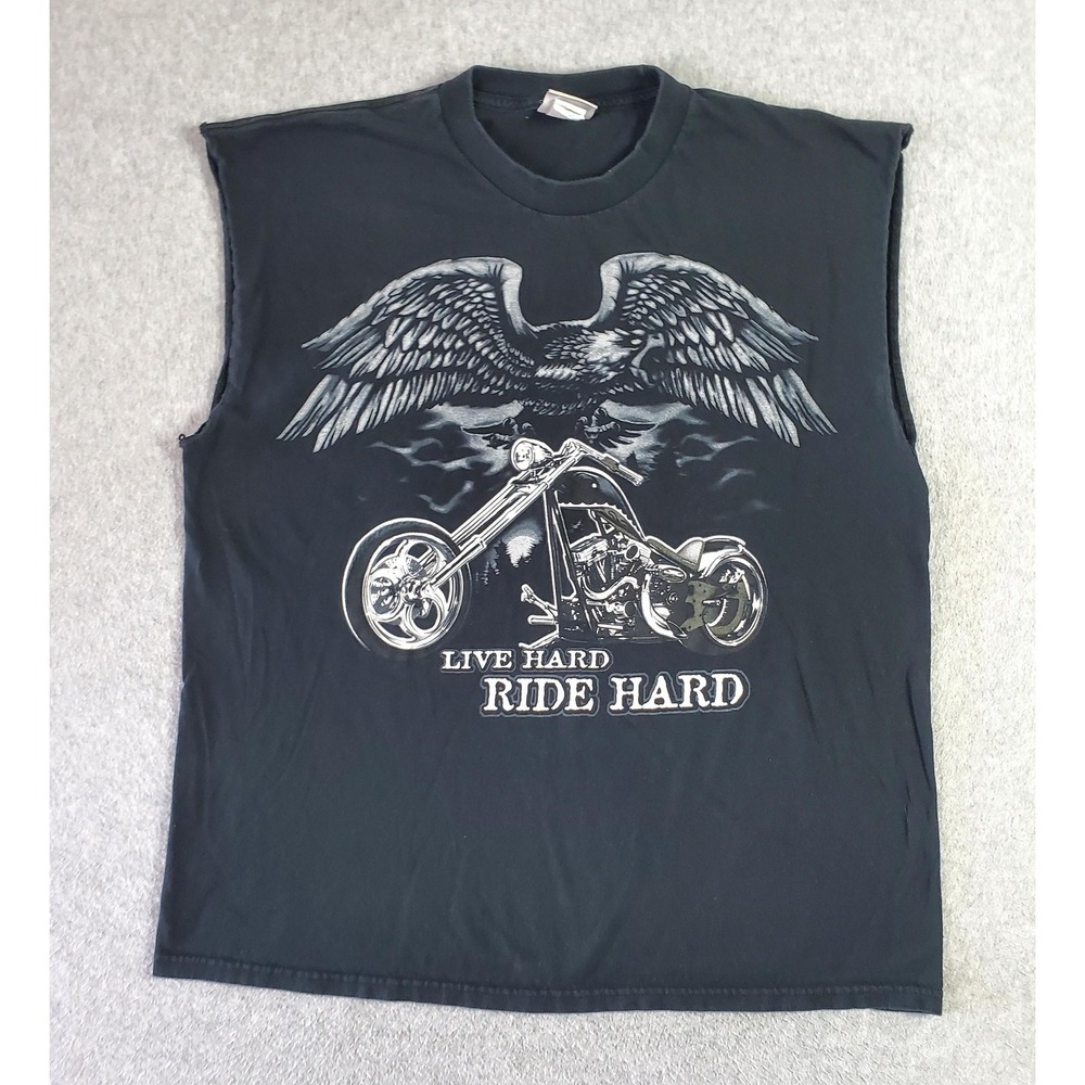 National Heritage Shirt Mens XL Black Live Hard Ride Hard Eagle Sleeveless Biker